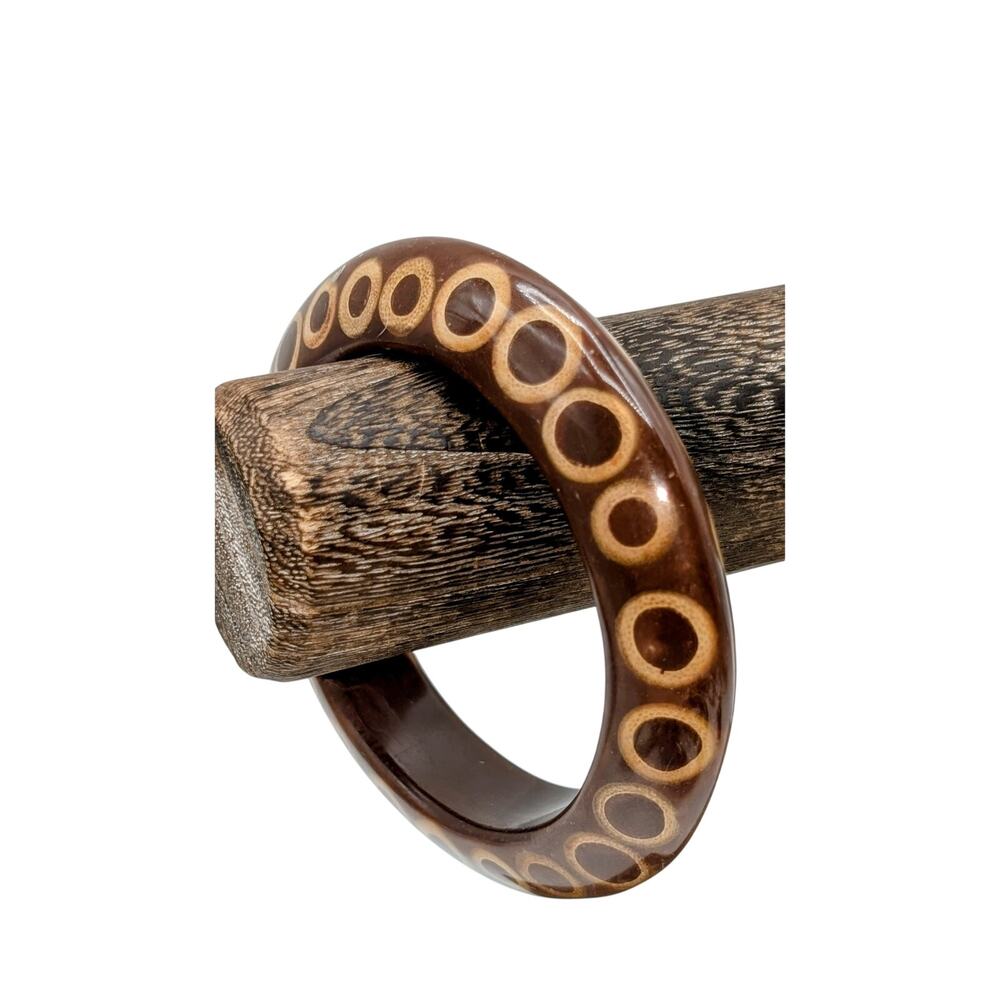 Vintage Kenneth Jay Lane Knife Edge Bamboo Slice Chunky Brown Resin Bangle - Picture 1 of 6